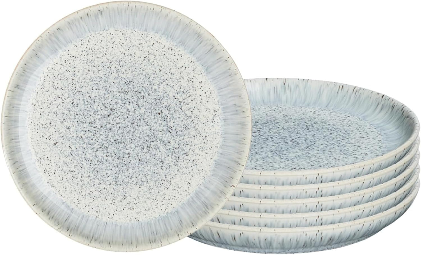 Denby - Halo Speckle Salad Plates Set of 6-8.25 Inch Dishwasher Microwave Oven Safe - Scratch Chip Resistant Lunch, Appetizer, Dessert Plates - Grey, Neutral, Blue Ceramic Stoneware Dinnerware Set