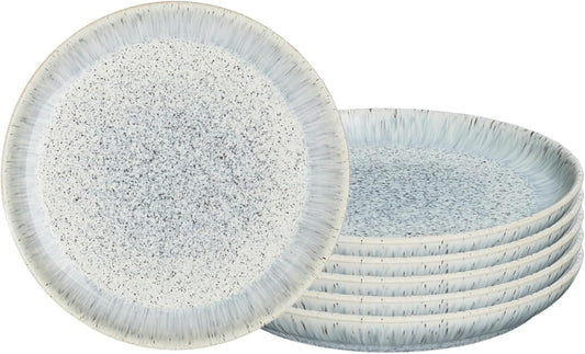 Denby - Halo Speckle Salad Plates Set of 6-8.25 Inch Dishwasher Microwave Oven Safe - Scratch Chip Resistant Lunch, Appetizer, Dessert Plates - Grey, Neutral, Blue Ceramic Stoneware Dinnerware Set