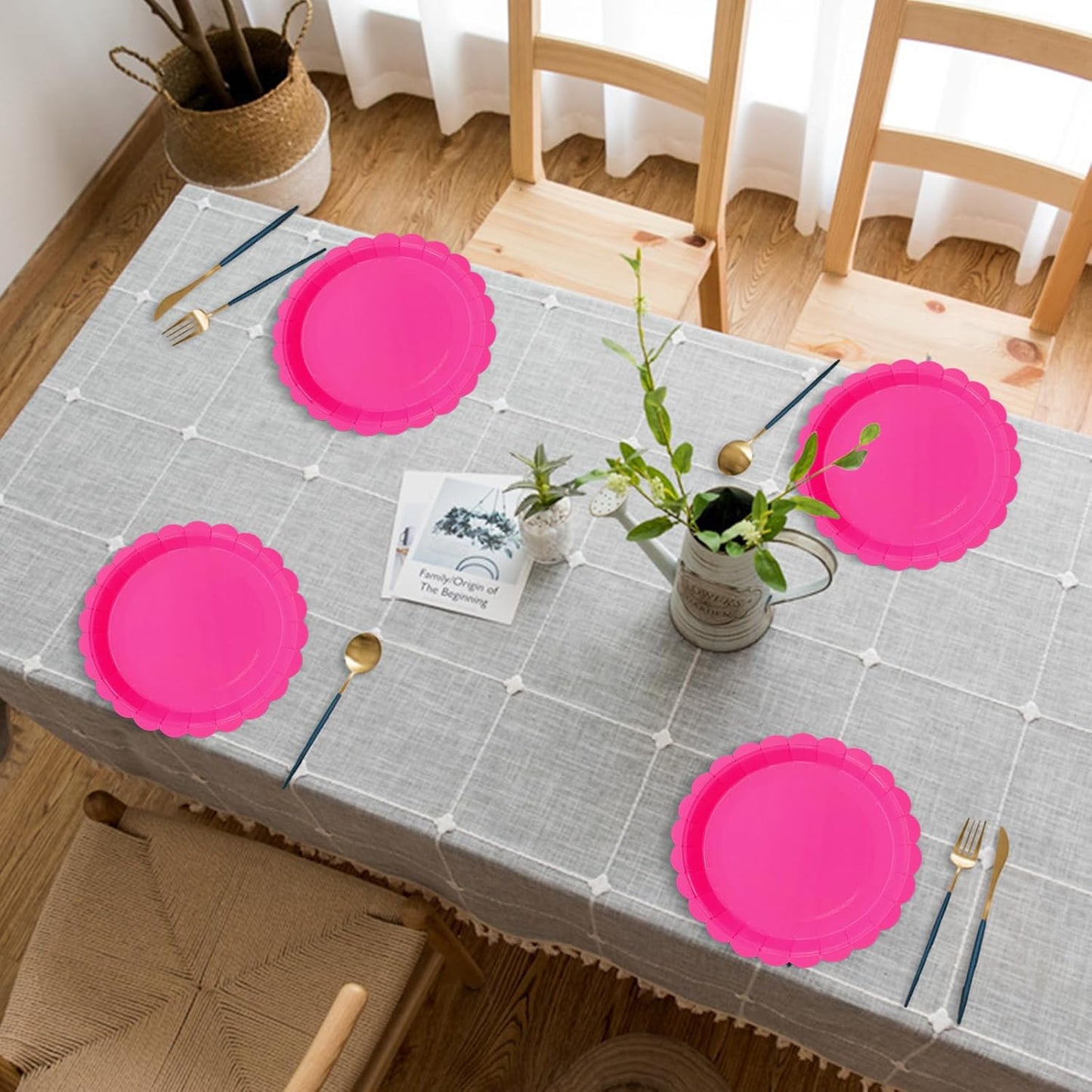 50Pcs Rose Red Paper Plates Hot Pink Party Supplies 9 Inch Disposable Dessert Plates Birthday Party Plates for Tea Party Baby Shower Wedding Graduation Picnic BBQ