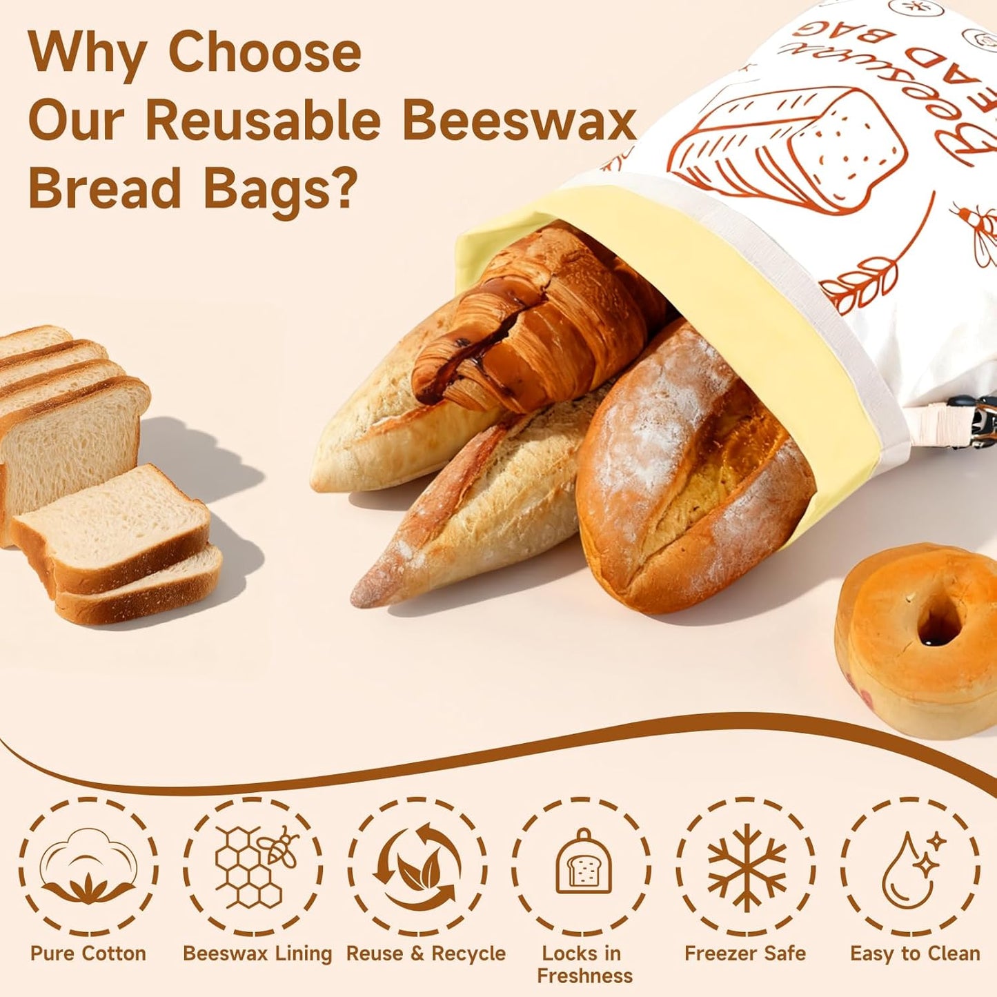 2 Packs Beeswax Bread Bags for Homemade Bread Sourdough, XL Linen Reusable Bread Bag for Homemade bread, Sourdough Bread Storage Bags to Keep Fresh - 17x13 Inch
