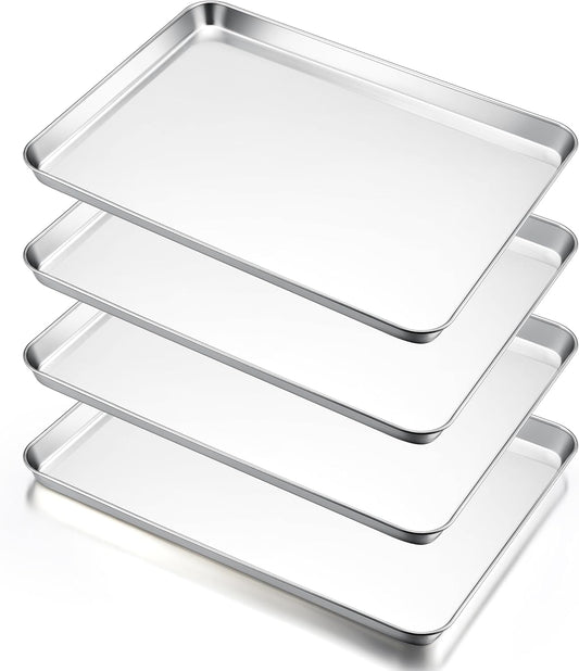 E-far Large Baking Sheets Set of 4, 20”x14” Stainless Steel Cookie Sheet Pans for Oven, Non Toxic Big Metal Baking Tray for Cake Cookies, Healthy & Rust Free, Mirror Finish & Dishwasher Safe