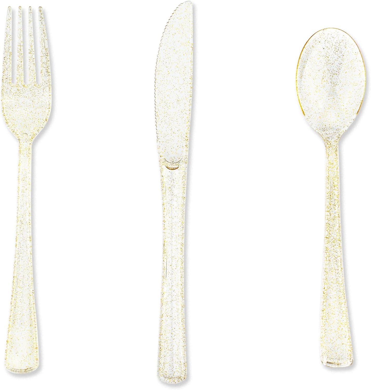 180PCS Gold Plastic Silverware Set, Disposable Glitter Gold Cutlery, Flatware Set, 60 Forks, 60 Spoons, 60 Knives, Fancy Party Utensils for Christmas