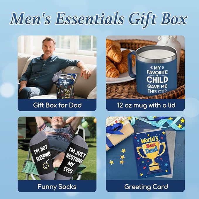 Gift Box For Dad - Unique Father Gifts With Funny Tumblers, Socks & Greeting Card, Present For Dad From Son Daughter Kids