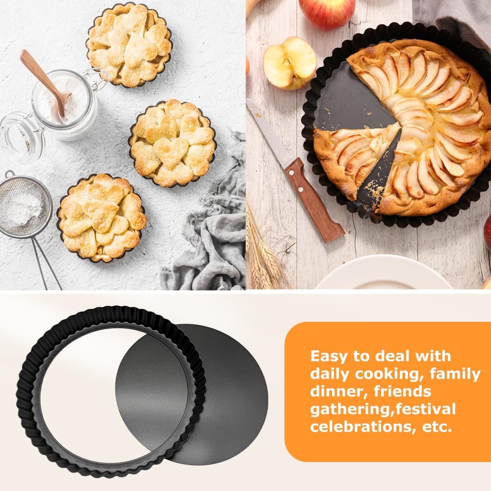 8inch Tart Pan Non-Stick Carbon Steel Quiche Pan Removable Bottom Pie Pans for baking Quiche Baking Dish