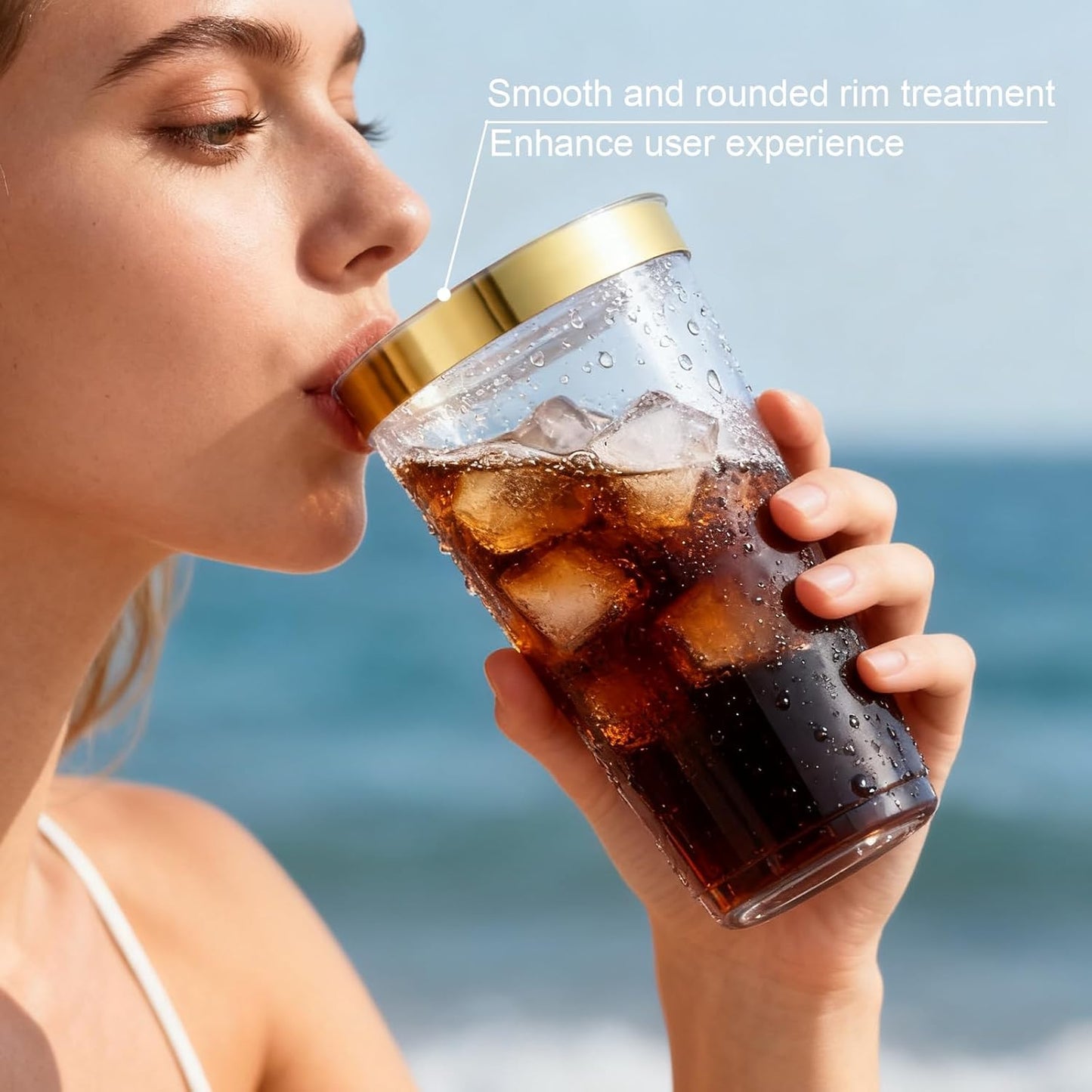 100 Pcs Gold Plastic Tumblers - 16 oz Clear and Gold Rim Plastic Wine Cups, Big Size Fancy Disposable Party Cup Beverage Drinking Cup for Party, Wedding, Halloween, Thanksgiving & Christmas