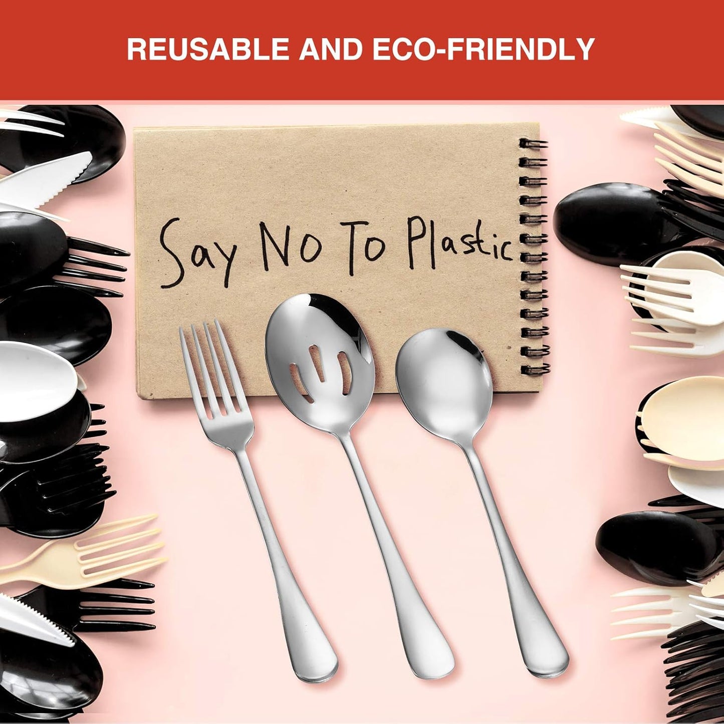 Patelai 4 Pieces Christmas Stainless Steel Silver Serving Utensils Set 8.7" Large Spoons and Slotted Spoon 9.45" Tong 9" Forks Flatware Wedding Party Buffet Banquet Cooking Kitchen Catering