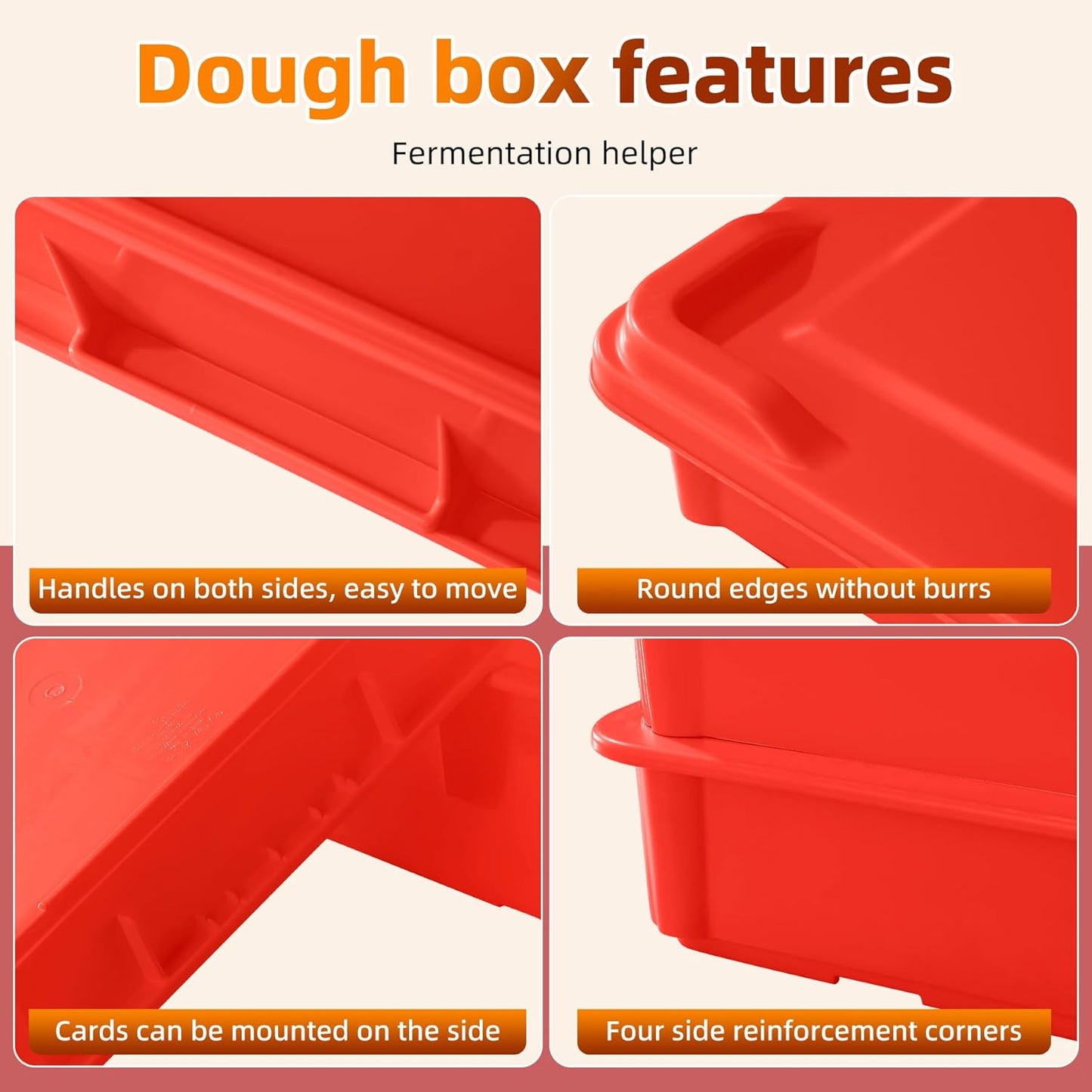 4-Pack Commercial Dough Proofing Box | Pizza/Bread Sourdough Food Storage Containers for Bakeries, Storage Bins with Lids (4 Pack Red, 22.8" L x 15.5" W x 6.1" H)