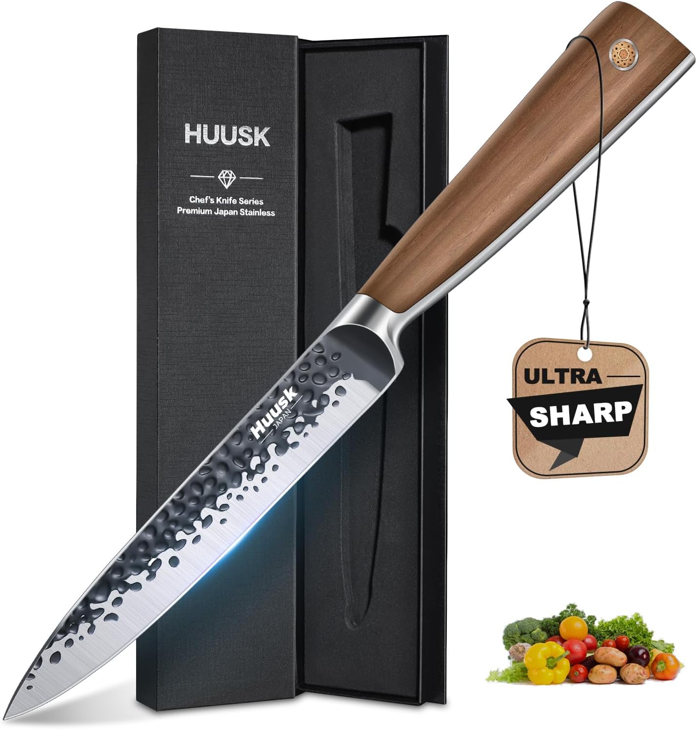 Huusk Kitchen Utility Knife 5.5" Paring Knife Ultra Sharp High Carbon Steel Tomato Knives Japan Chef Knife Multipurpose Kitchen Knife for Fruit and Vegetable with Premium Present Box