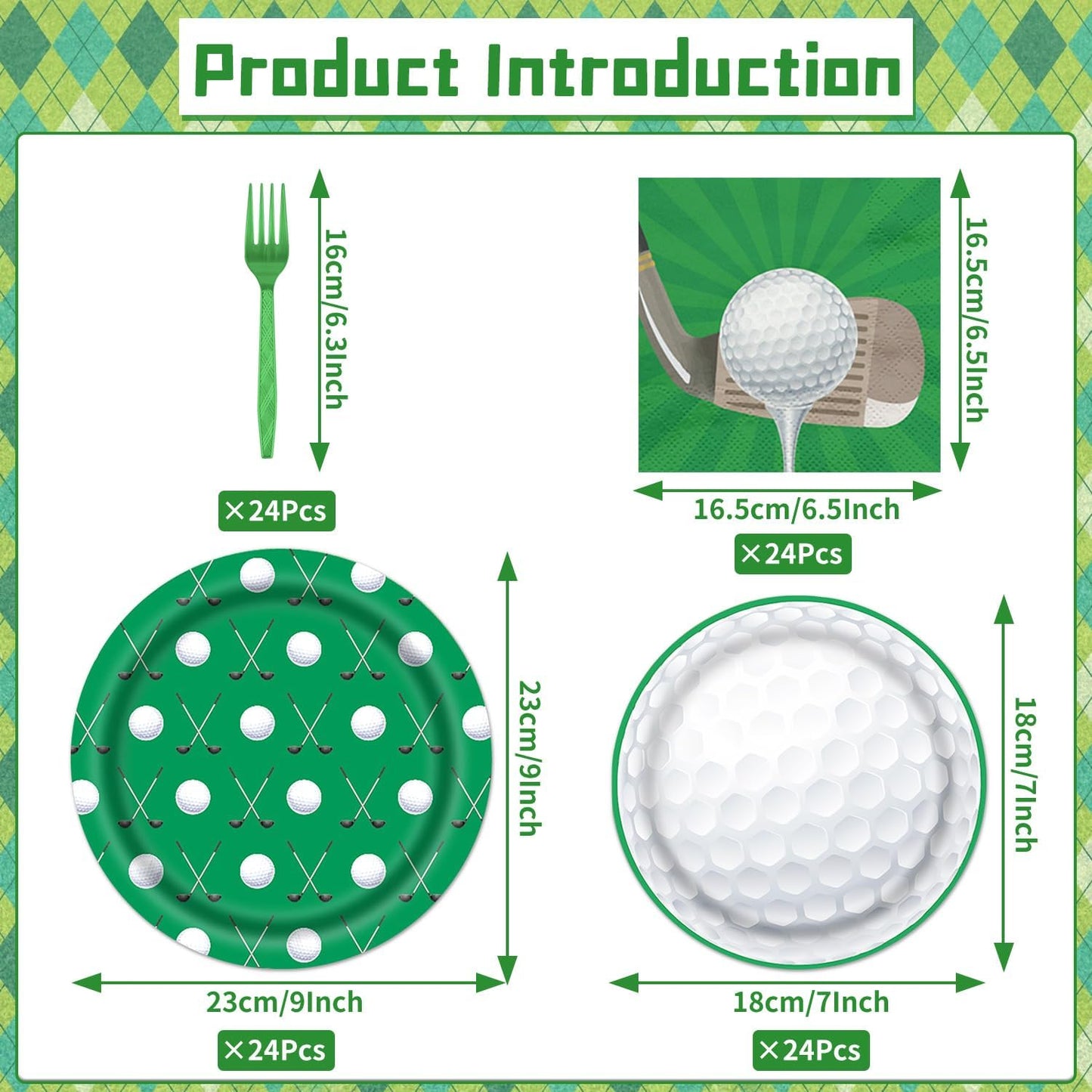 Rakuto Golf Party Plates Supplies, 96PCS Golf Birthday Party Decorations Tableware Supplies, Disposable Paper Plates Napkins Forks Sets(24 Guests)