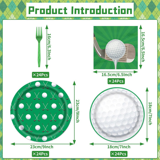 Rakuto Golf Party Plates Supplies, 96PCS Golf Birthday Party Decorations Tableware Supplies, Disposable Paper Plates Napkins Forks Sets(24 Guests)