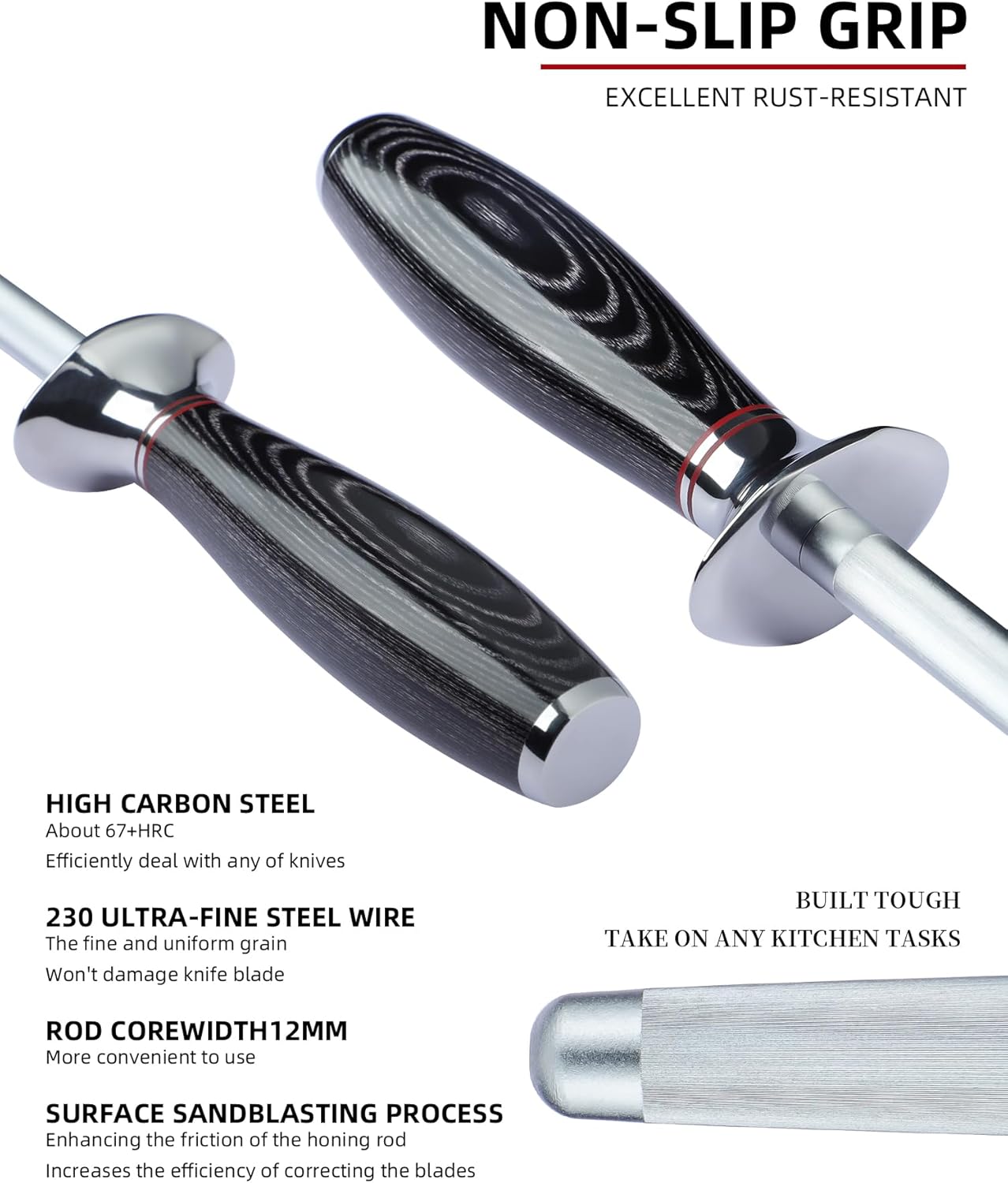 Honing Rod, Sharpening Steel for Kitchen Knives – 9" Honing Steel with Pakkawood Handle – MIAO Series