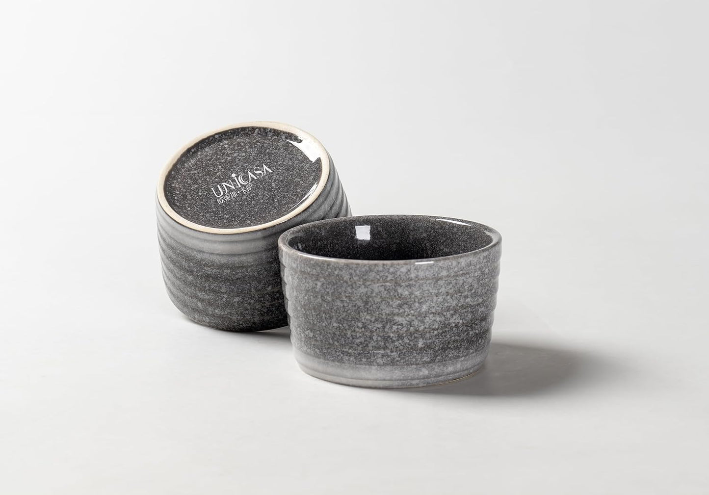 UNICASA Ramekin Set of 2, 8 oz Creme Brulee Ramekins, Oven Safe Baking Set for Custard, Pudding, Souffle Cups, Reactive Gray