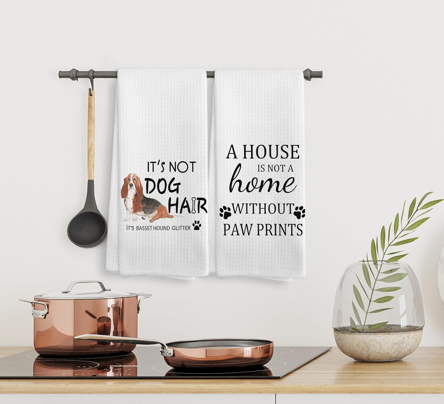 Basset Hound Dog Kitchen Towels and Dishcloths Set of 2, Dog Decor, Basset Hound Gifts for Women, 16×24 Inches