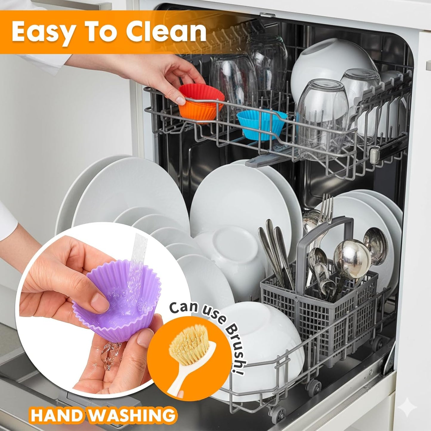 24 Pack Reusable Silicone Cupcake Baking Cups, 2.96 inch Multicolor Cups, Non-stick Muffin Liners for Weddings, Birthday, Party Halloween Christmas