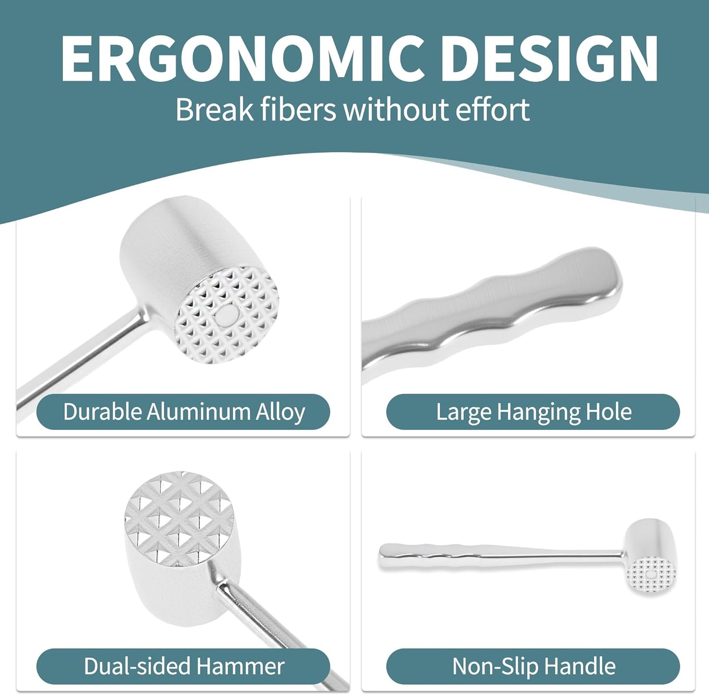 VOCOSTE Meat Tenderizer Mallet, Aluminum Alloy Kitchen Double-sided Round Meat Pounder Flattened, Meat Mallet Hammer, Steak Chicken Beef Tenderizer Tool