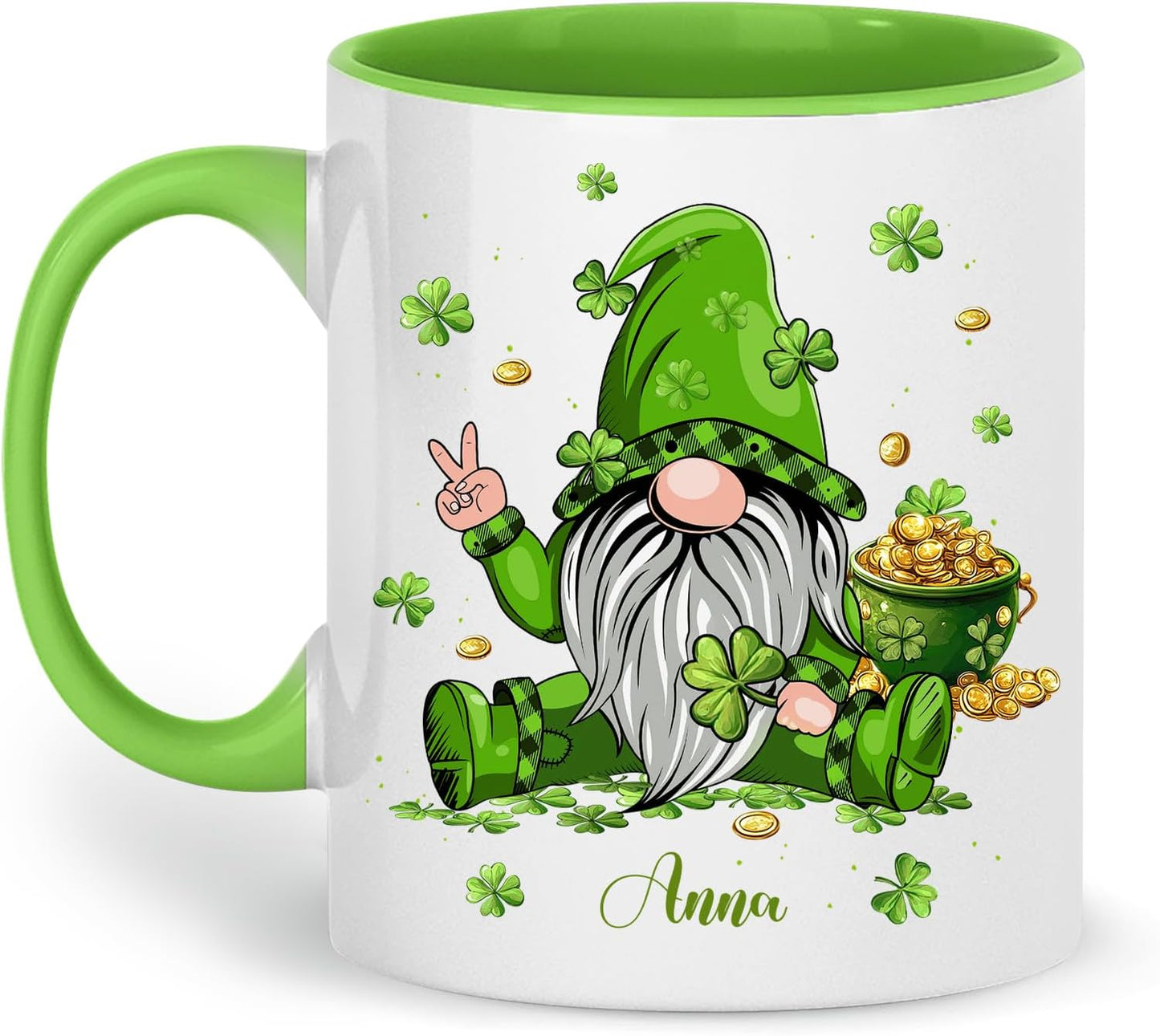 Hyturtle Personalized Gnome Mug - Cute Gnome Gift For Women - Lucky Gift For Gnome Lover - Gnome St. Patricks Day Decorations - Gnome Gifts - Custom Name Coffee Cup Ceramic Mug 11oz 15oz