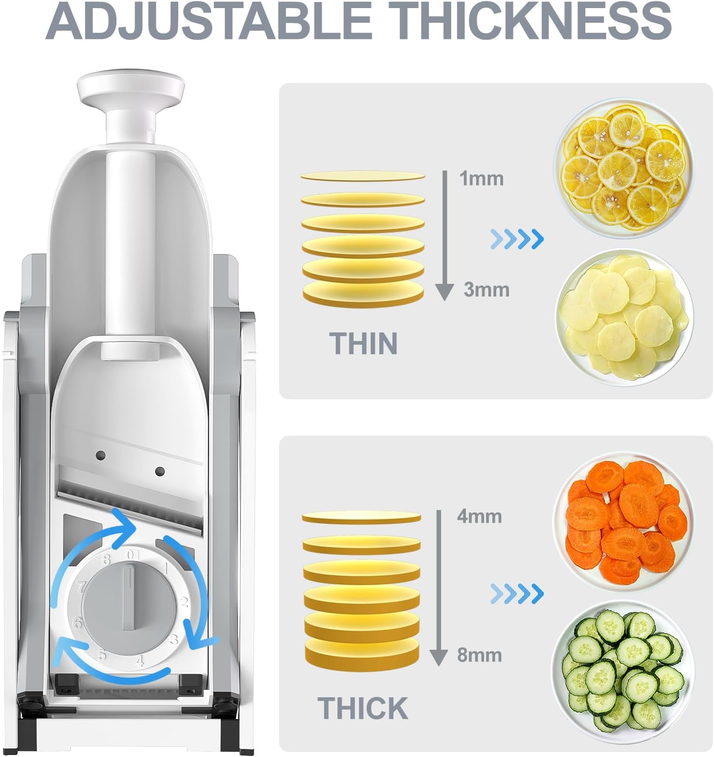 SupMaKin Safe Mandoline Slicer for Kitchen, Potato Slicer for Chips, Vegetable & Food Cutter,Thickness Adjustable 0.1-8 mm, Kitchen Faster Slice Artifact (Only Slicer)