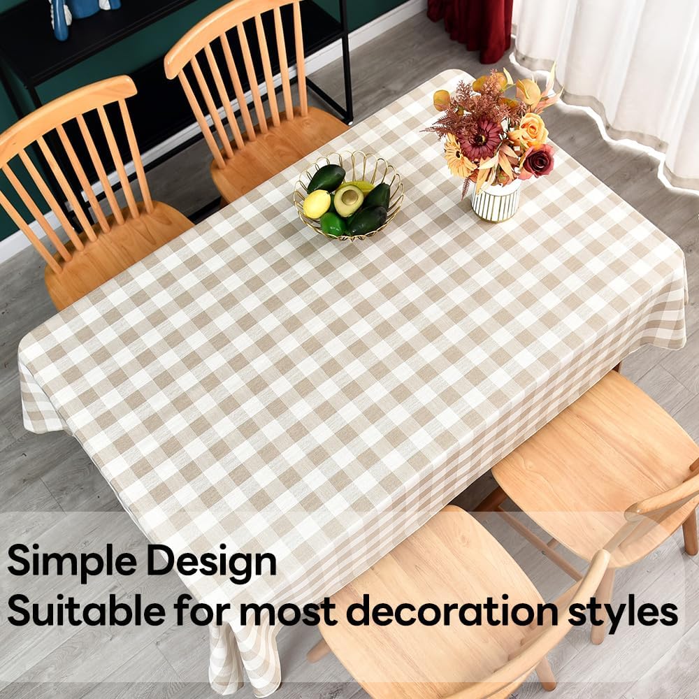 Gingham Tablecloth Rectangle Table Cloth Heavy Duty Cotton Checkered Table Cover for Spring Picnic Kitchen Dining(C-Beige, 52x120 inch)