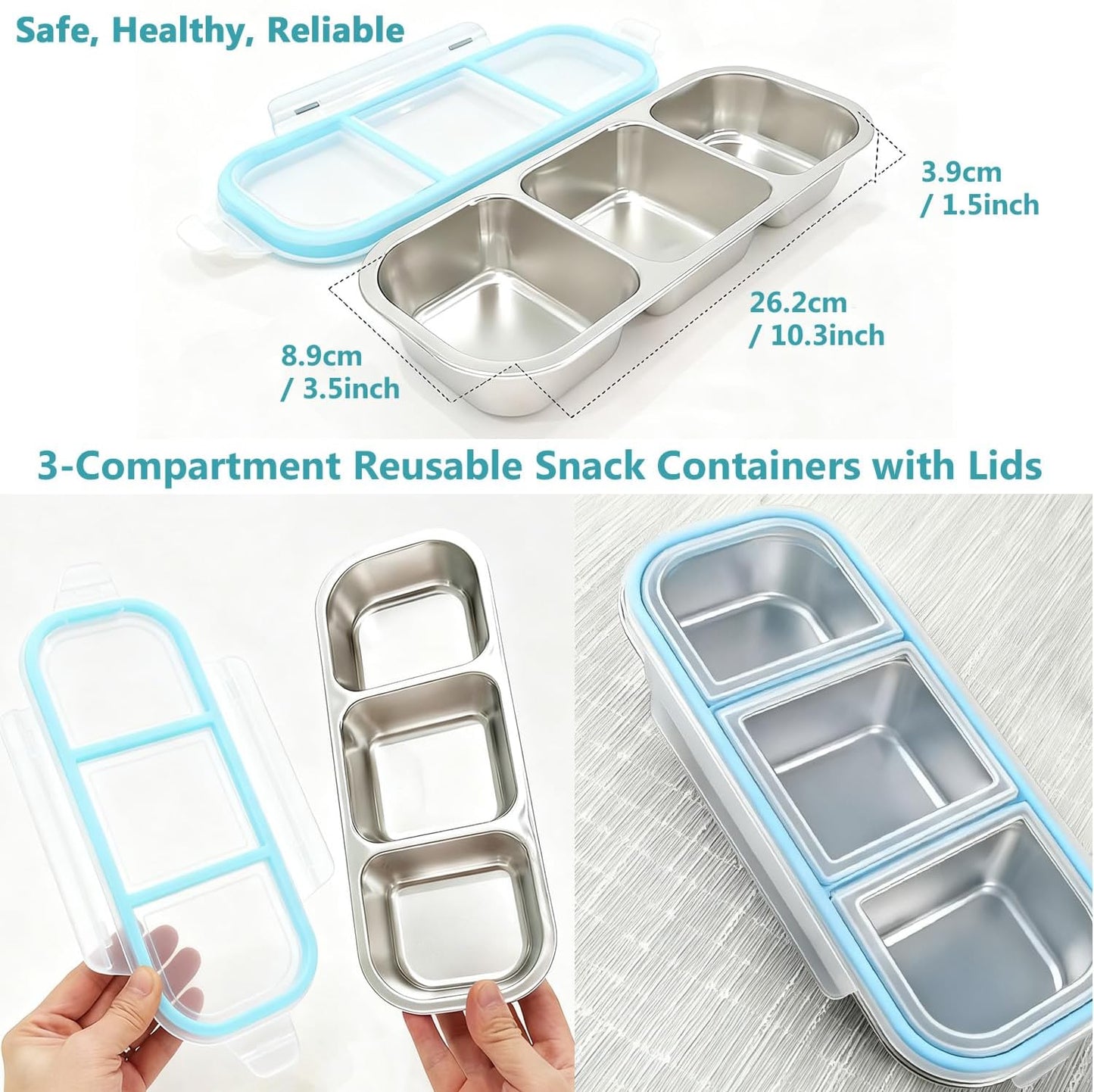 Food Storage Containers with Airtight Lid, Stainless Steel Snack Containers, Leak Proof Metal Lunchbox with Compartment and Spoon, Lunch Box Bento Box Adult for Office, Travel, Meal Prep
