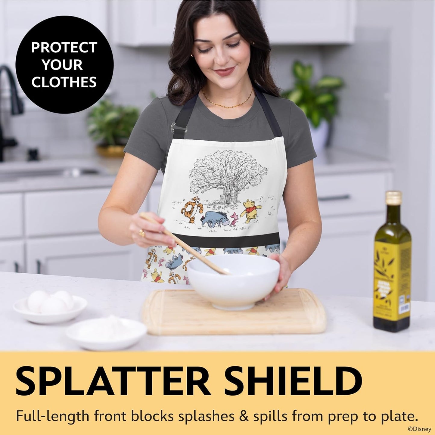 Disney Apron & Oven Mitts Set – 3 Piece Bundle with 1 Cotton Kitchen Apron for Cooking & 2 Heat Resistant Pot Holders