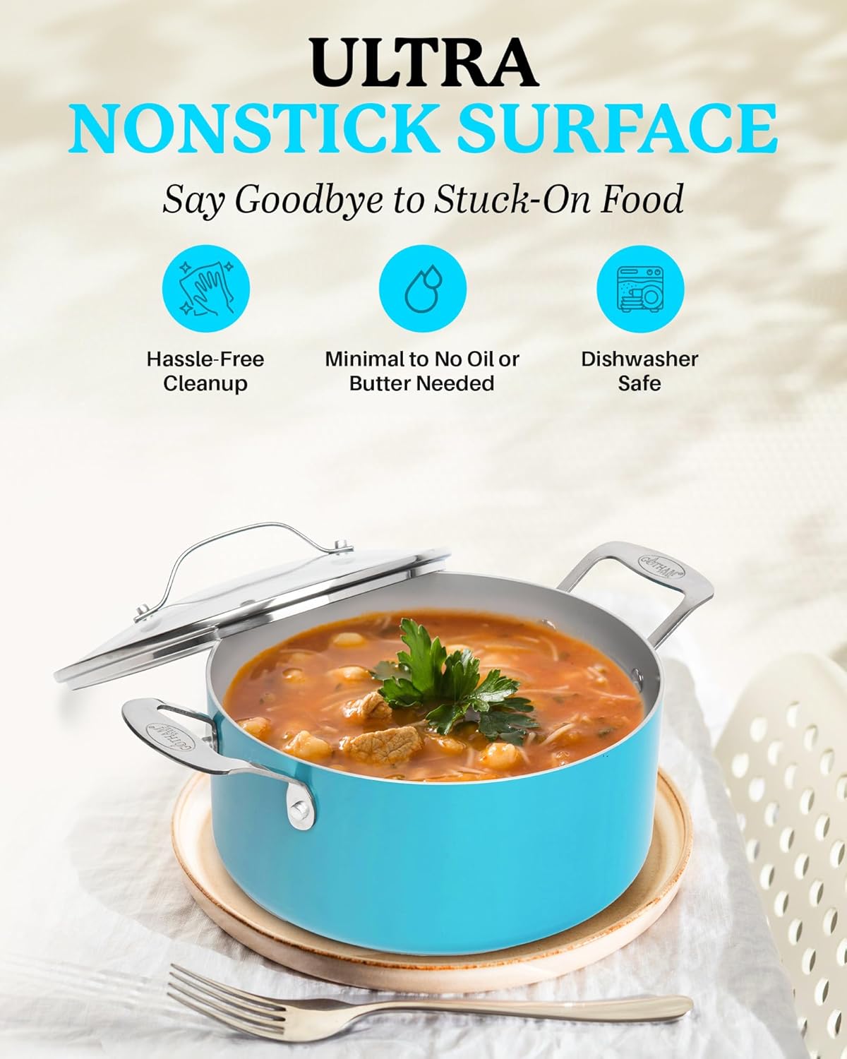 GOTHAM STEEL Nonstick Multipurpose 5 Quart Stock Pot with Glass Lid, Aqua Blue Ceramic Pot for Cooking, Non Stick Pots/Soup Pot with Lid, Nonstick Pot, Ollas, Oven and Dishwasher Safe, Non-Toxic