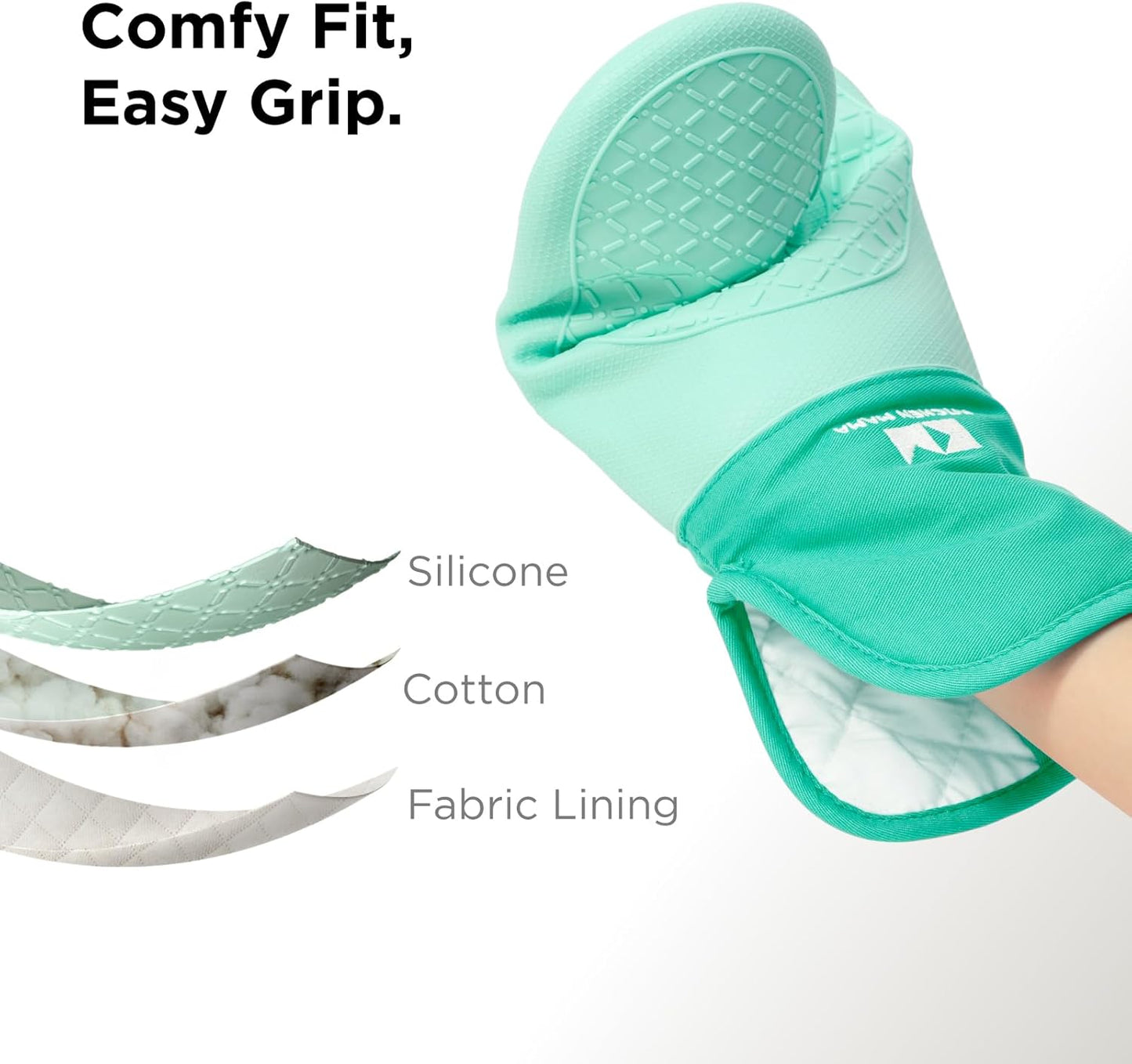 Kitchen Mama UltraShield Silicone Oven Mitts – Heat Resistant, Non-Slip Surface, Durable, Safe, Pot Holders, Flexible Waterproof Glove Set, Perfect for Cooking, Baking, Grilling, BBQ (Teal)