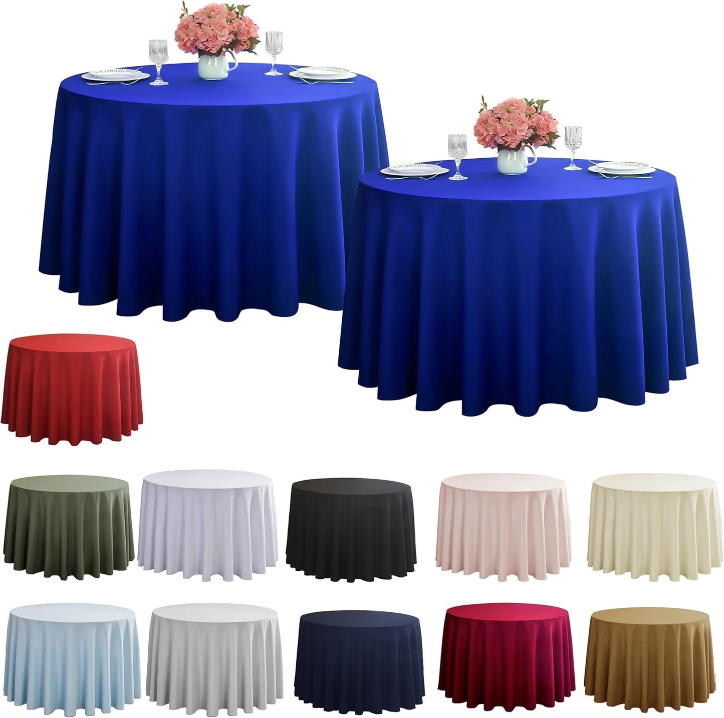 2-Pack Round 120-inch Royal Blue Table Cloths, Solid Stain and Wrinkle Resistant Circular Tablecloth, Premium Plain Weave Polyester Fabric Table Linen Covers for Hotel, Banquet