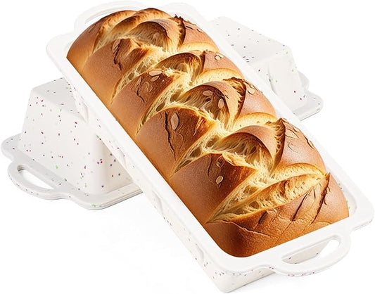 CAKETIME Silicone Bread Loaf Pan, Metal Reinforced Frame Nonstick 10x4.8x2.3 inch Silicone Loaf Pans for Baking Homemade Loaf, Bread, Meatloaf BPA Free 2 Pack