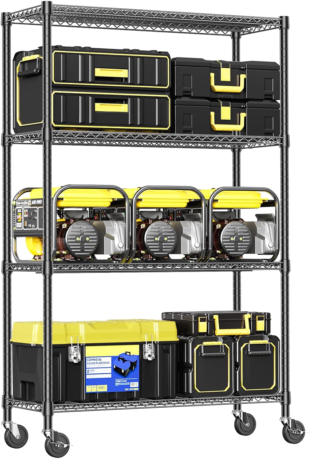 IZEUK Heavy Duty Garage Shelving, 4 Tier Wide Metal Storage Shelf Rack, Adjustable Utility Organizer for Basement, Warehouse, Garage, Black, 23.6" D x 53.1" W x 73.6" H