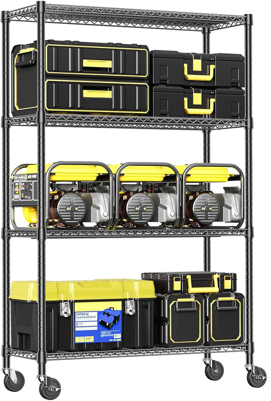 IZEUK Heavy Duty Garage Shelving, 4 Tier Wide Metal Storage Shelf Rack, Adjustable Utility Organizer for Basement, Warehouse, Garage, Black, 23.6" D x 53.1" W x 73.6" H