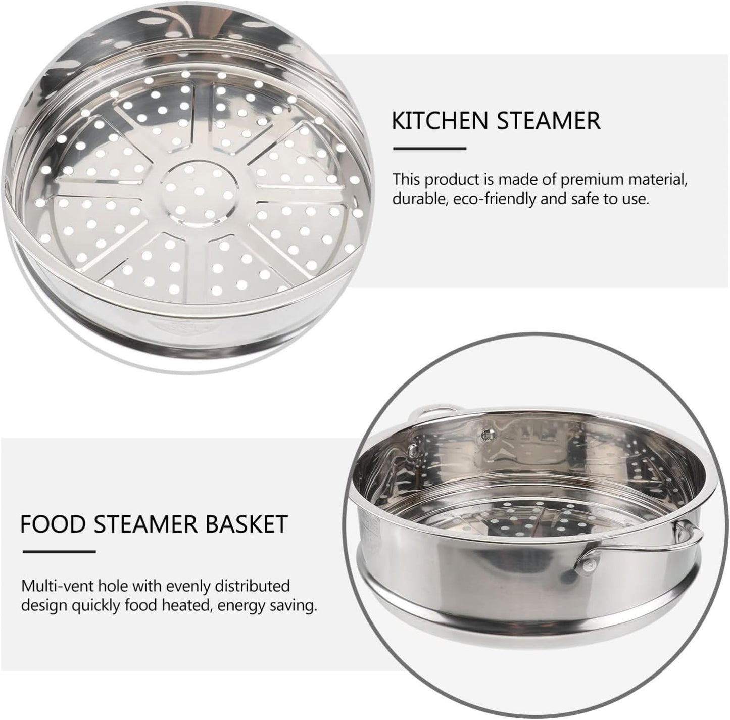 DOITOOL Stainless Steel Steamer Pot 8.66 Inches Double Handle Steamer Basket for Dumplings Vegetables and Tamales 22Cm Insert for Home Cooking