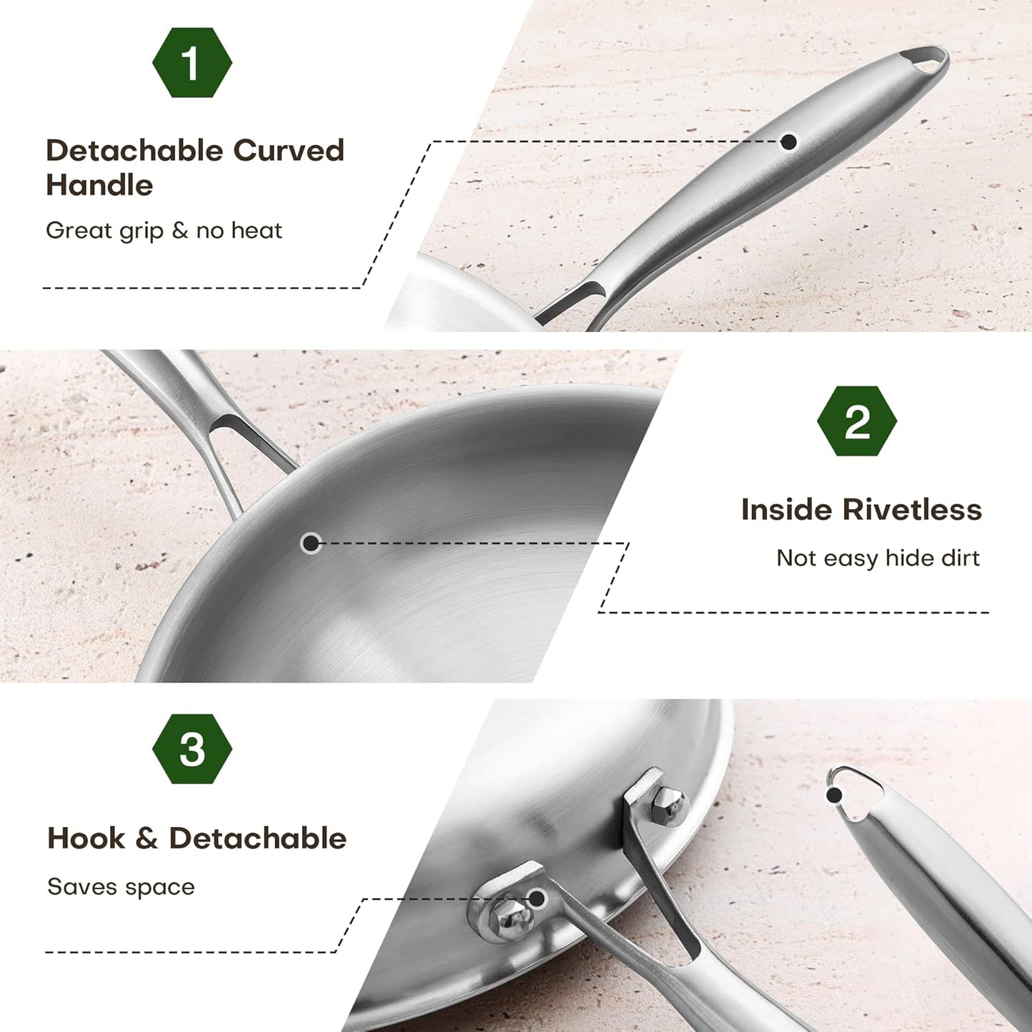 10 Inch Stainless Steel Frying Pan with Lid, Tri-Ply Healthy Stainless Steel Cookware, Pan, Skillet on Induction, Ceramic and Gas Cooktops, PFOA Free Cooking Pan, Dishwasher Safe