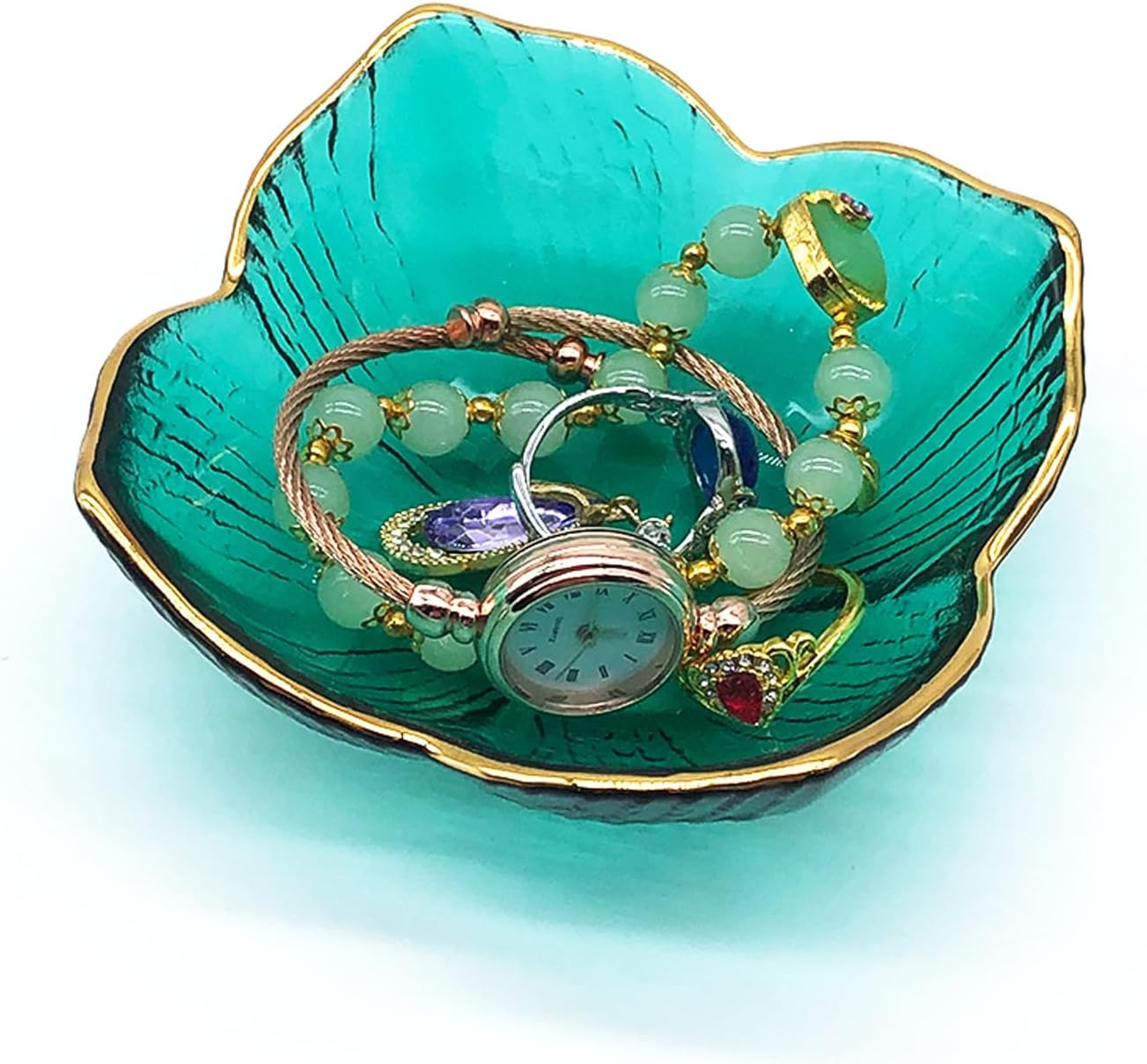 Flower Small Ring Dish Jewelry Tray, Glass Jewelry Dish for Women, Nightstand Decor Jewelry Plate Trinket Dish, Bathroom Jewelry Holder Dish, Jewelry Bowl for Rings, Earrings, Key Dish Gifts