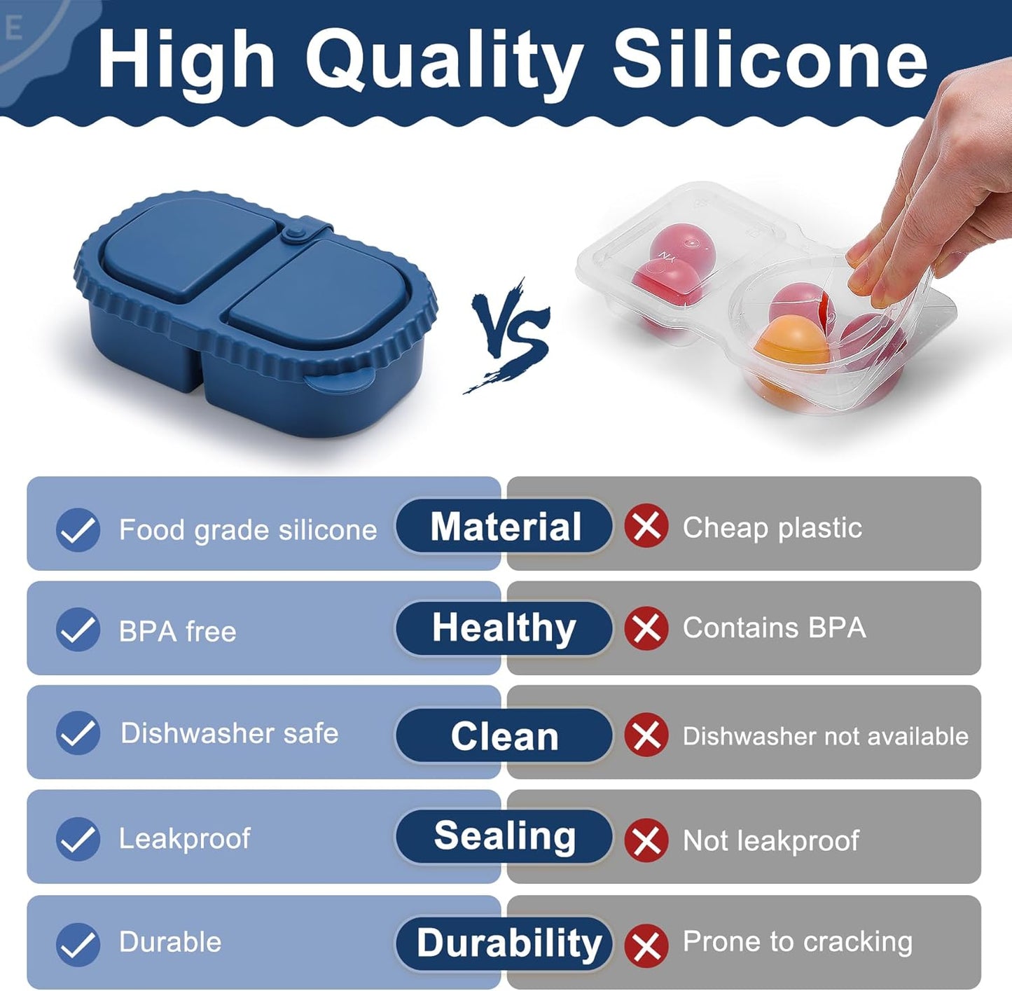 3 Pack Silicone Reusable Snack Containers with Lids - 8 oz Double Compartment Snackle Box for Kids & Adults, BPA-Free & Leakproof, Small for Dressing, Snacks, School, Office, Picnic