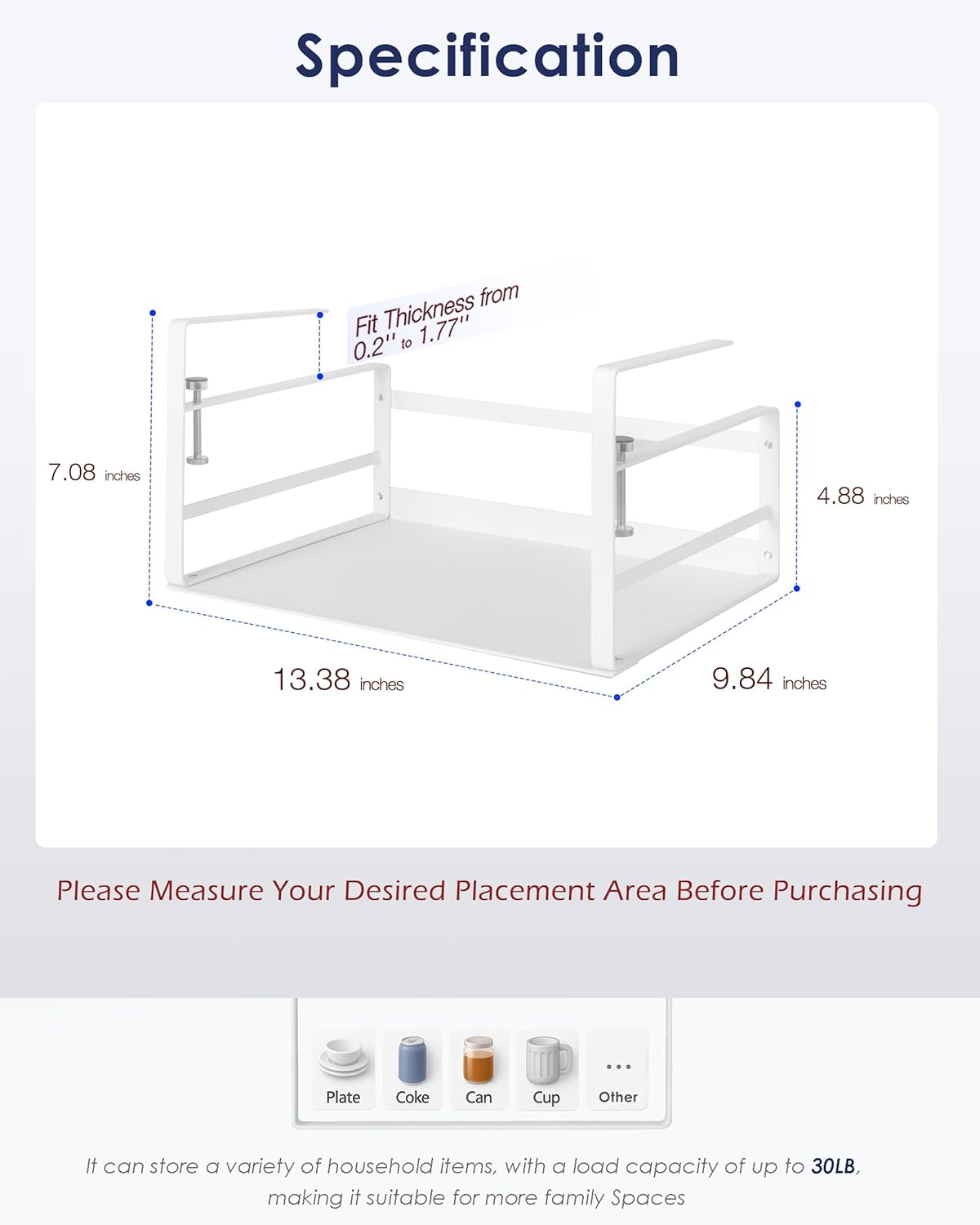 Nxconsu 2Pack Under Shelf Storage Basket Organizer Hanging Holder for Kitchen Cabinet Pantry Cupboard Closet Desk Bookshelf Organization Space Saver Heavy Duty Slide-in Adjustable Mounting Clamp White