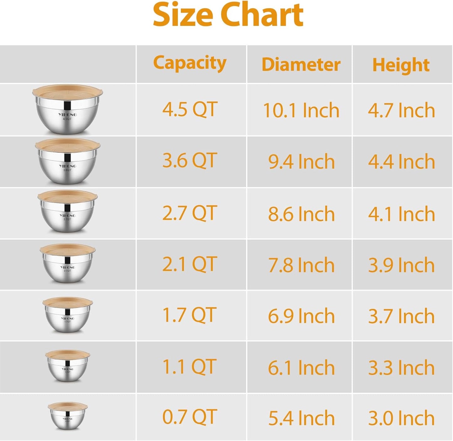 YIHONG 7 Piece Metal Mixing Bowls with Lids for Kitchen, Stainless Steel Set Ideal for Baking, Prepping, Cooking and Serving Food, Nesting Design for Space Saving Storage (Khaki)