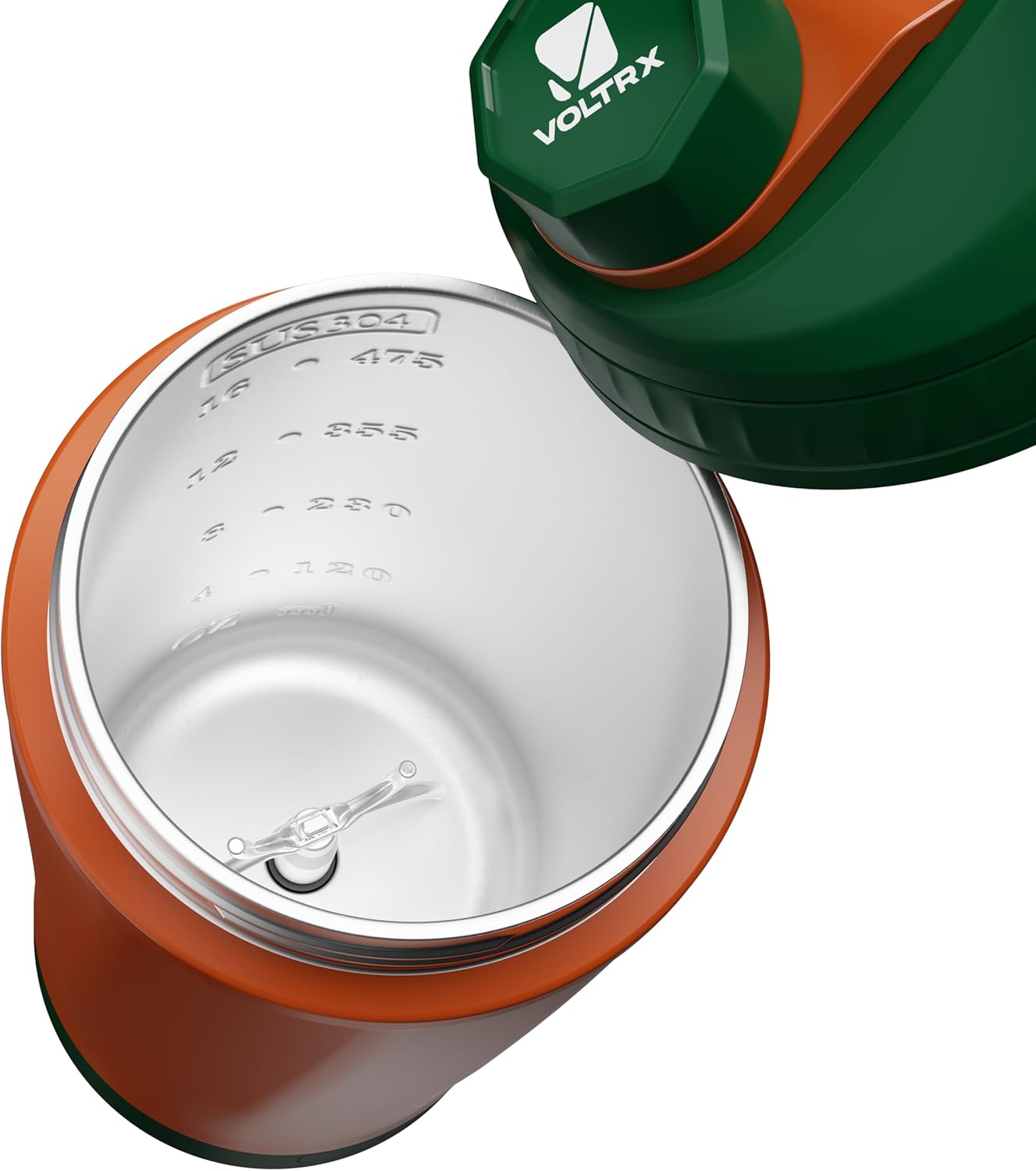 VOLTRX ChillMix Shaker Bottle Insulated Stainless Steel - USB C Rechargeable Electric Protein Shake Mixer, Shaker Cups for Protein Shakes and Meal Replacement, Neon Carrot, 16 oz