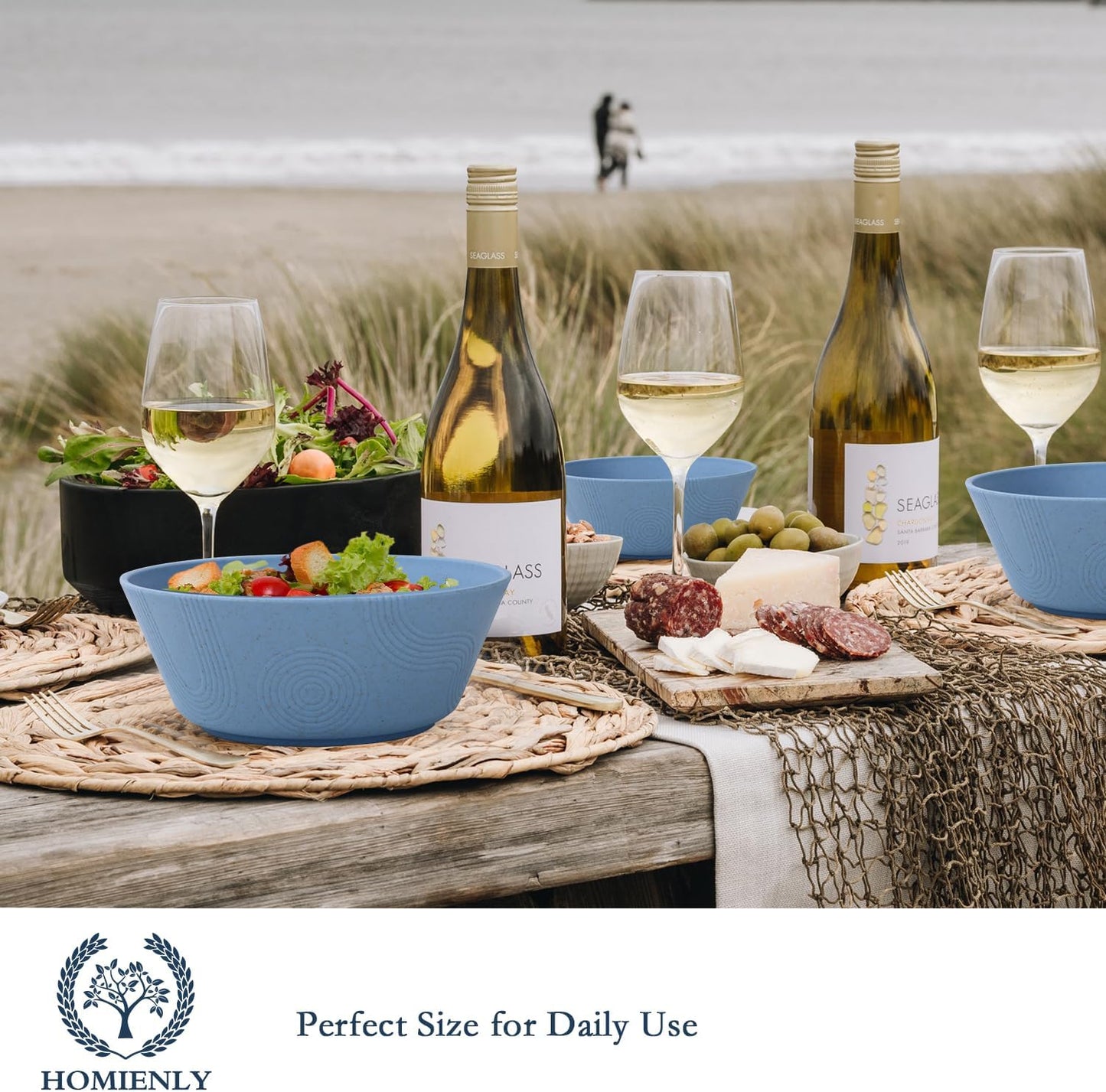 Homienly Alternatives Plastic Bowls - 36oz Cereal & Soup Bowls, Set of 6, Microwave & Dishwasher Safe, Sky Blue