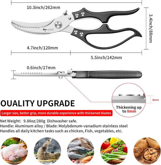 MAD SHARK Professional Heavy Duty Poultry Shears - Kitchen Shears for Spatchcocking Chicken and Meat Cutting, Multi-Purpose Kitchen Scissors for Food, Spring-loaded (Black)