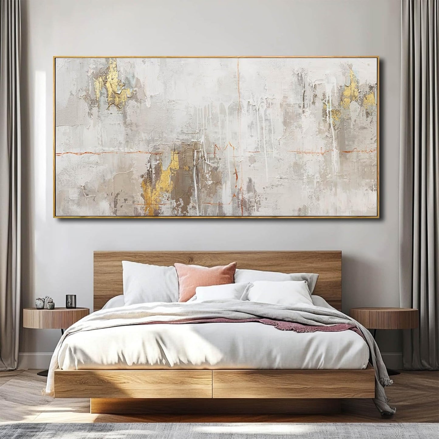 VAYIMDH Abstract Canvas Wall Art Graffiti Wall Decor Gold and White Wall Decorations 36"x70" Decorative Pictures for Bedroom Office Artwork