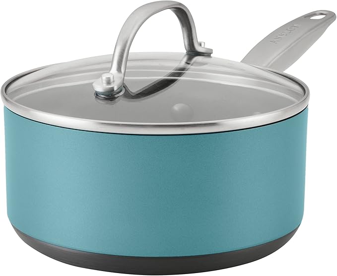 Anolon Achieve Hard Anodized Nonstick Sauce Pan with Lid, 2 Quart, Teal