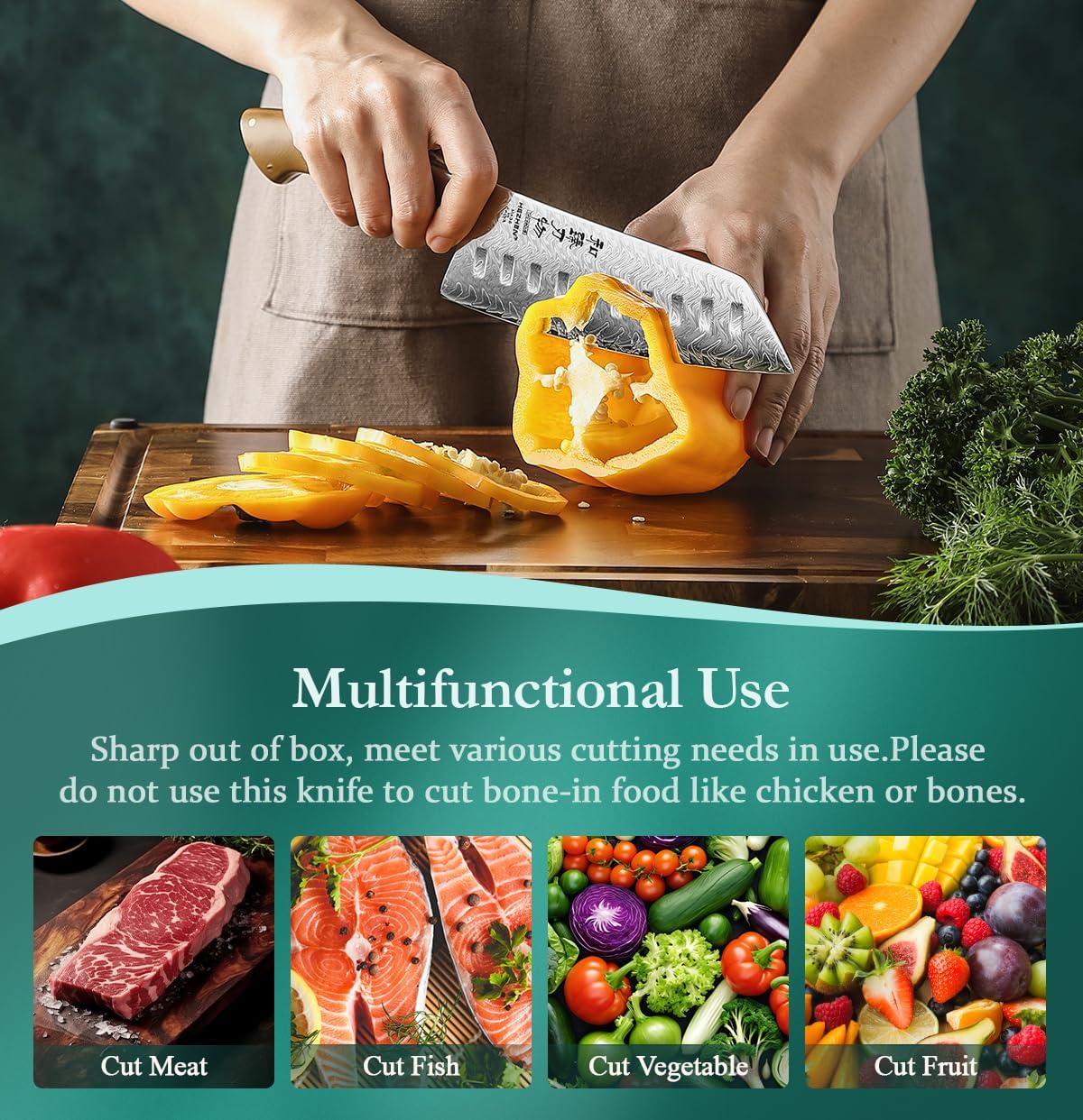 HEZHEN Damascus Santoku Knife, 7 Inches, 67 Layers Damascus Steel, Ultra Sharp Blade, Japanese Chef Knife for Professional Chefs and Home Cooking, Linen Micarta Handle, Gift Packing