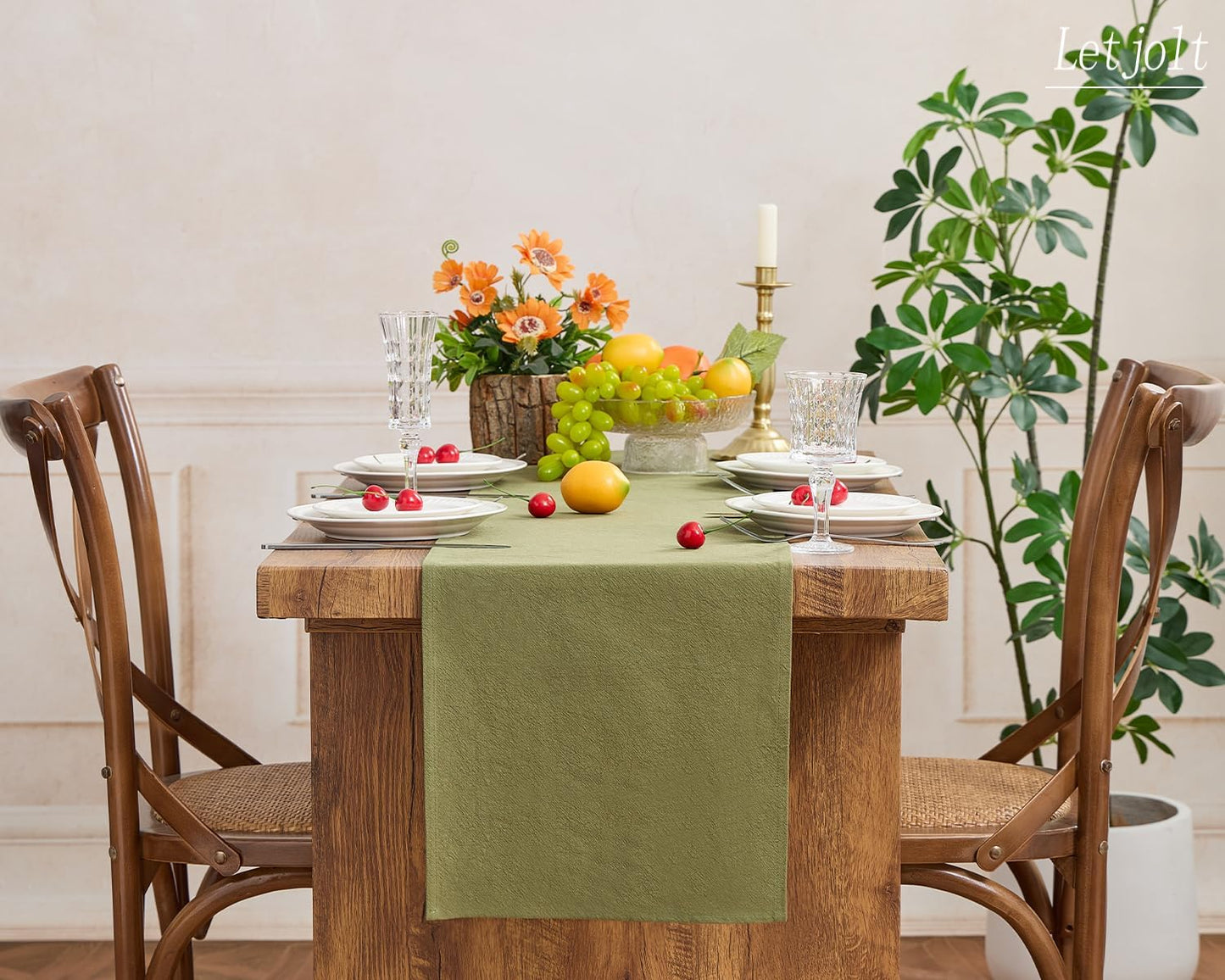 Letjolt Olive Green Table Runner 72 Inches Rustic Farmhouse Table Runner Cotton Runner Plain Table Decor