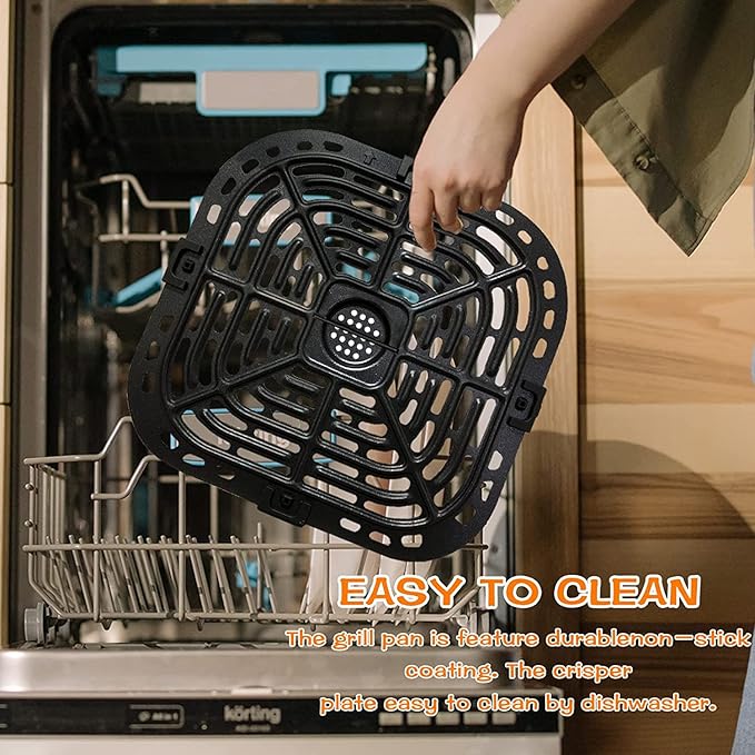 Air Fryer Grill Pan for Instants Vortex Plus 6QT Air Fryers, Upgraded Air Fryer Grill Crisper Plate Tray with Rubber Bumpers for Instants Vortex 5.7QT, 6QT Air Fryer, Nonstick, Dishwasher Safe