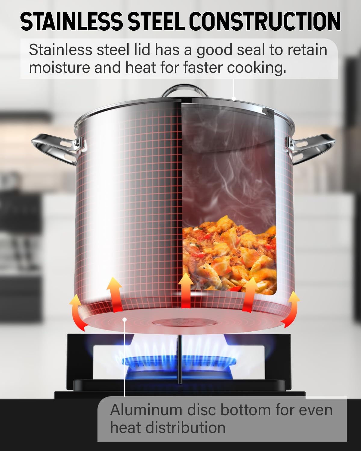 Cooks Standard 18/10 Stainless Steel Stockpot 16-Quart, Classic Deep Cooking Pot Canning Cookware with Stainless Steel Lid, Silver