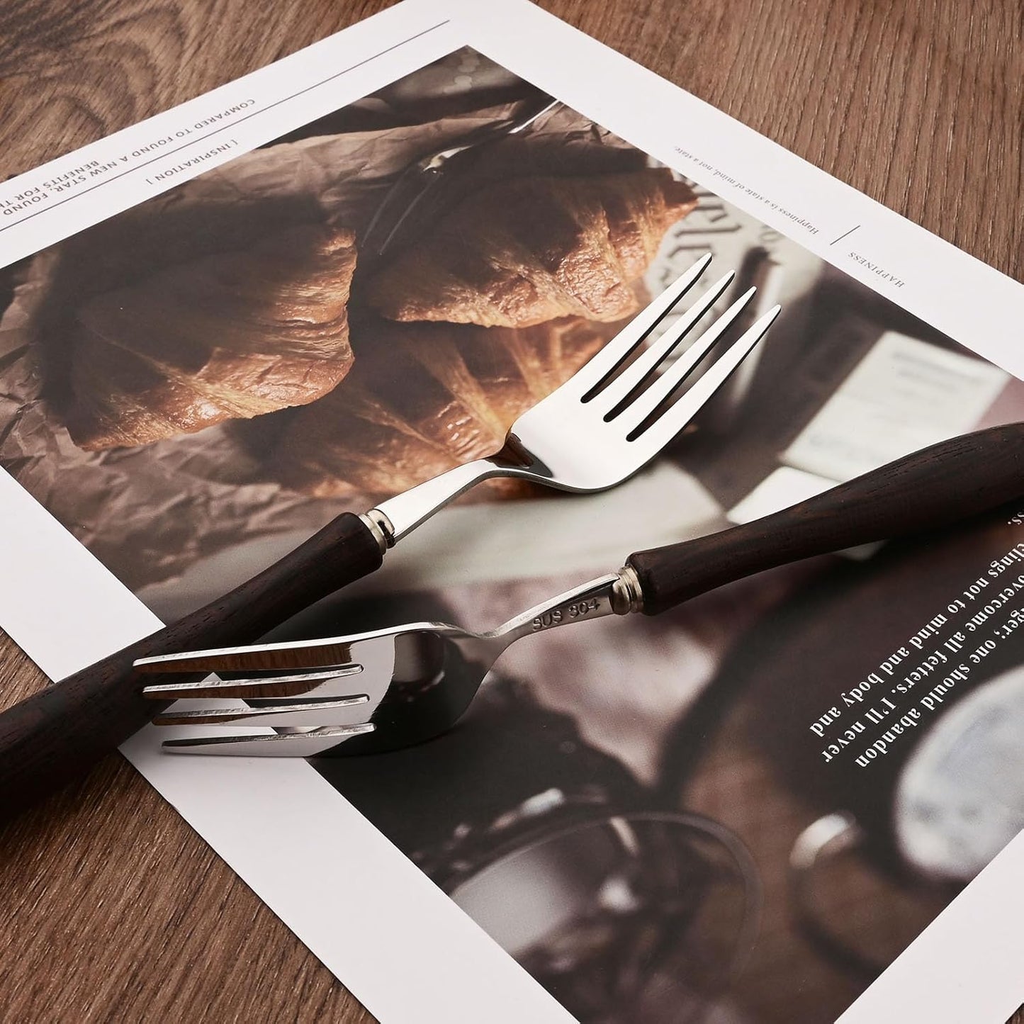 304 Stainless Steel Flatware Silverware Set with Wooden Handles, Rustic Tableware Cutlery Set for 6, Natural Wood Grain Knives Forks Spoons Set, (24 PCS, Wenge Wood Handle)