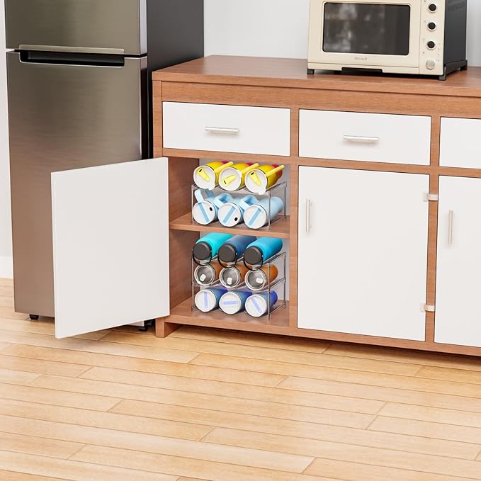 Yieach Larger Compartments Stackable Water Bottle Organizer for 40 oz Stanley Cup Holder,Yeti and Other Tumbler Organizer,4 Tier Wine Rack and Waterbottle Storage Rack for Kitchen Cabinets,Countertop