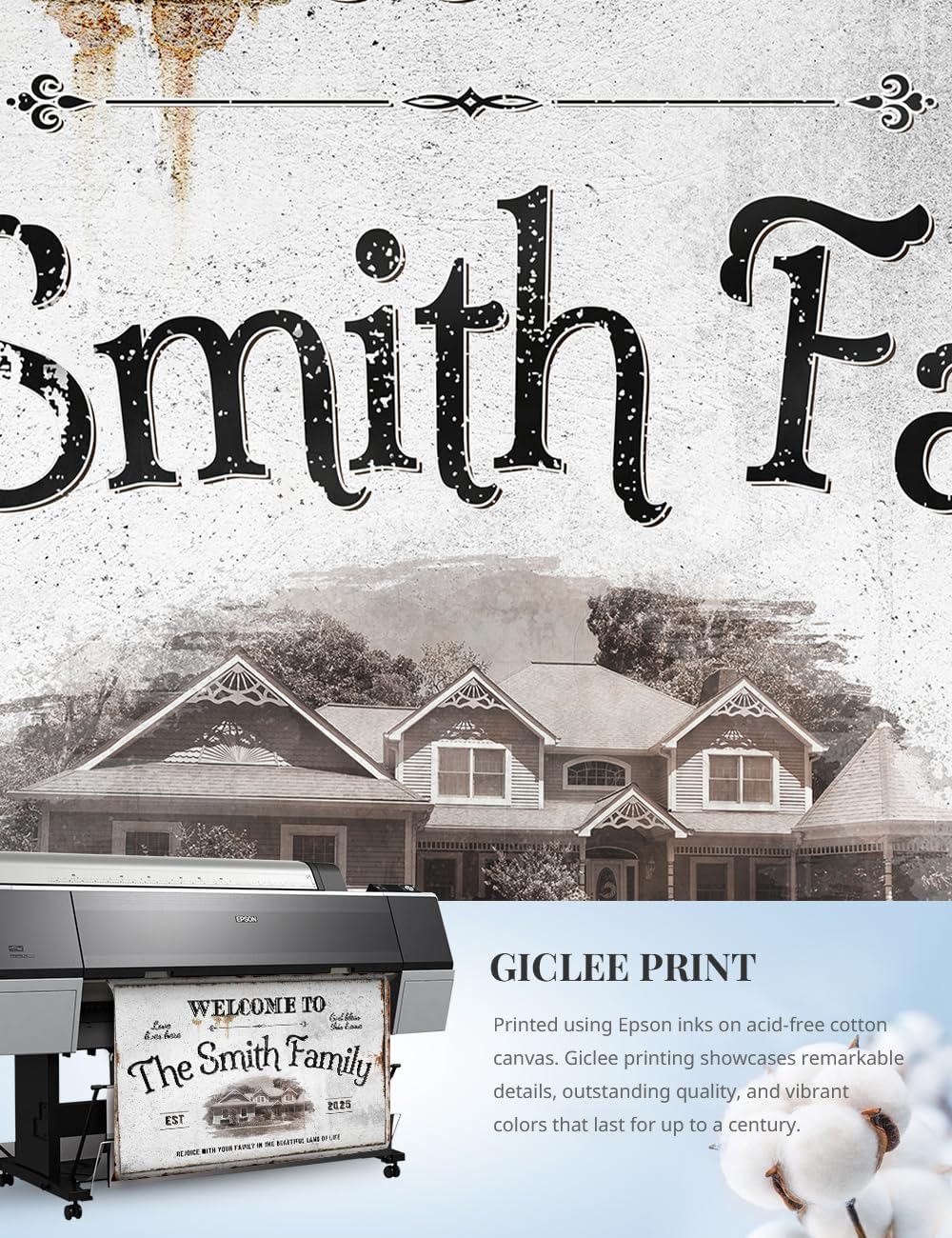 IPIC - Personalized Family Welcome Sign, Large Custom Wall Art with House Photo, Name & Date for Family, Rustic Wall Decor for Home or Entryway, Made in USA