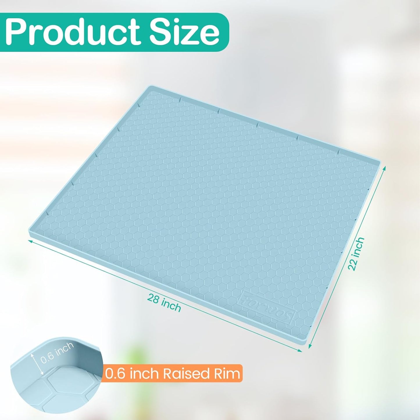 Waterproof Under Sink Mat 28" x 22", Silicone Cabinet Liner, Rubber Protector for Kitchen and Bathroom, Keeps Cabinets Clean, Dry, and Organized (Light Blue)