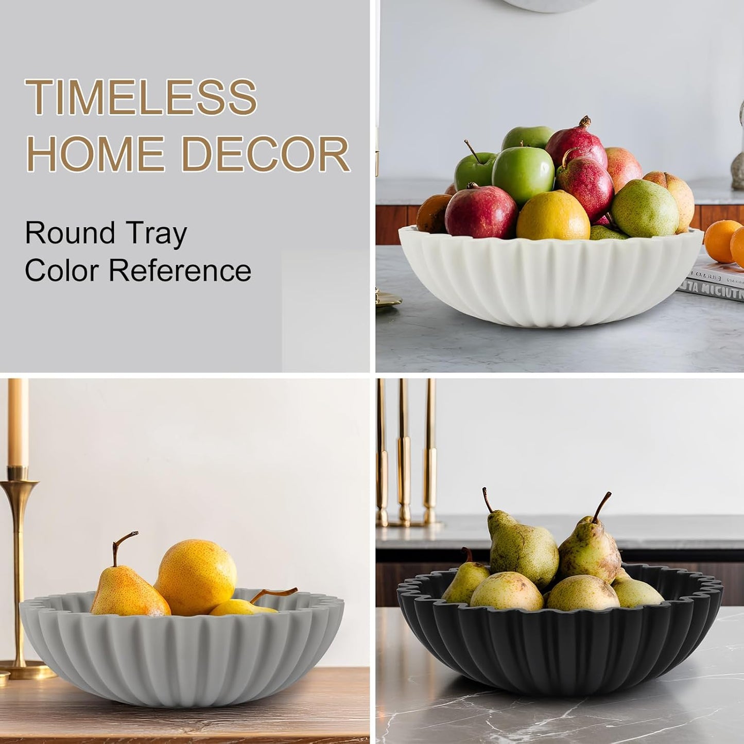 Large Decorative Bowl for Home Decor - Centerpiece for Coffee Table,Dining Table,Kitchen, Entryway Key bowl & Fruit Display - Modern Concrete Stone Design (White)